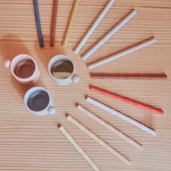 OYOY MINI NOW IN STOCK Bamboo Silicone Straw - Pack Of 6 - Caramel / Blue